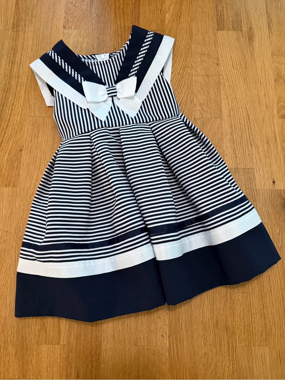 Bonnie Jean 2T Navy Blue White Striped Nautical Sailor Collar Dress
